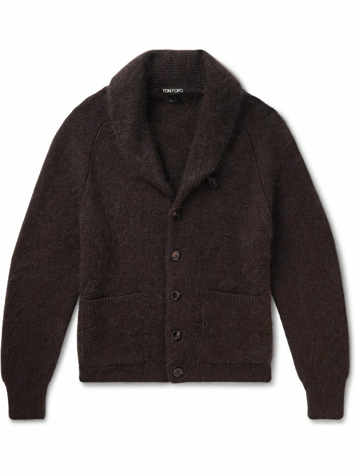 Tom Ford Shawl Collar Wool Silk And Mohair Blend Cardigan Brown