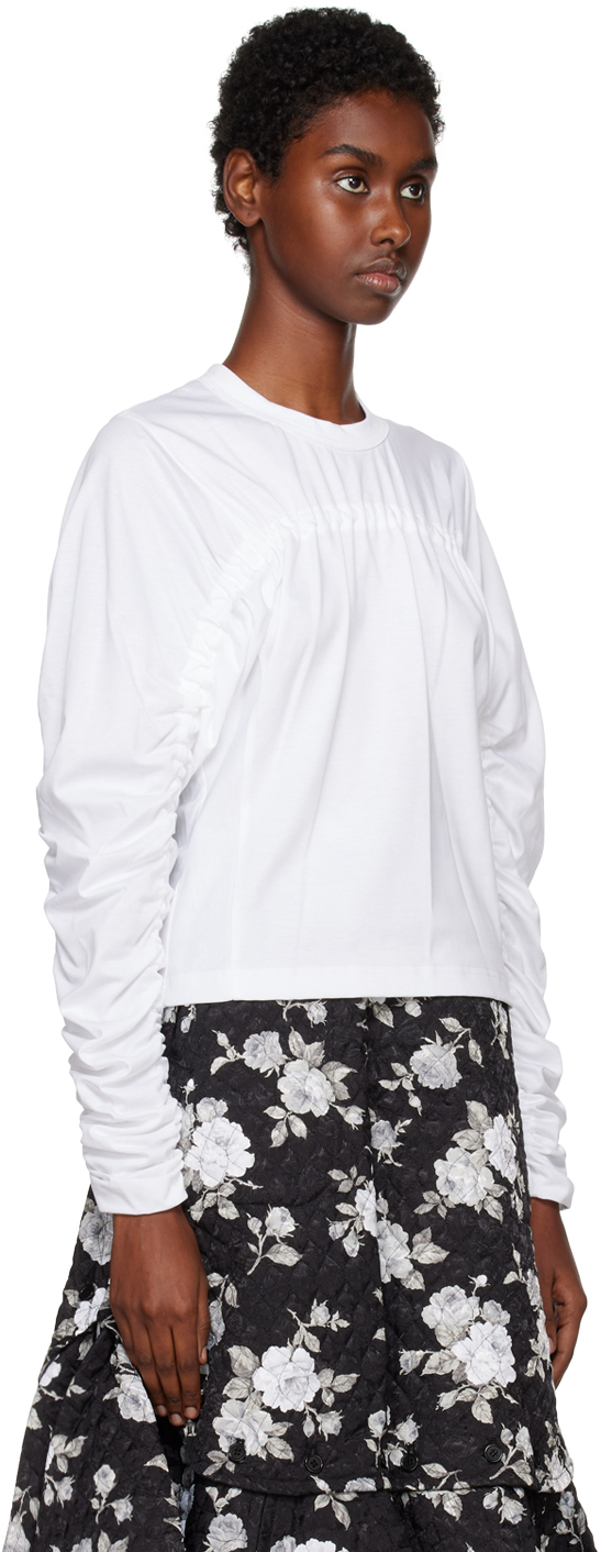 Noir Kei Ninomiya White Ruched Long Sleeve T Shirt Noir Kei Ninomiya