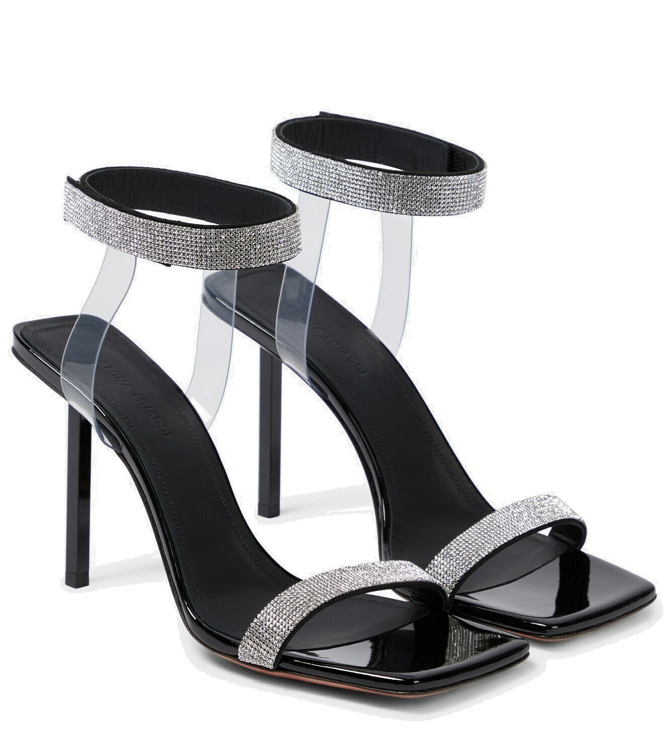 Amina Muaddi Rih Embellished Patent Leather Sandals Amina Muaddi