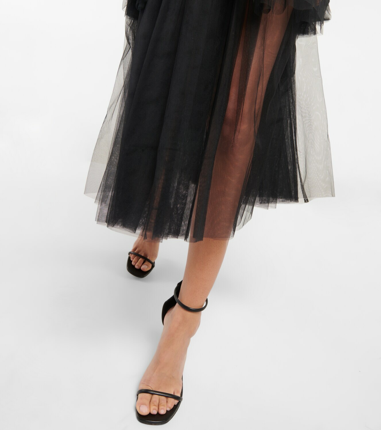 Noir Kei Ninomiya Ruched Tulle Midi Skirt Noir Kei Ninomiya