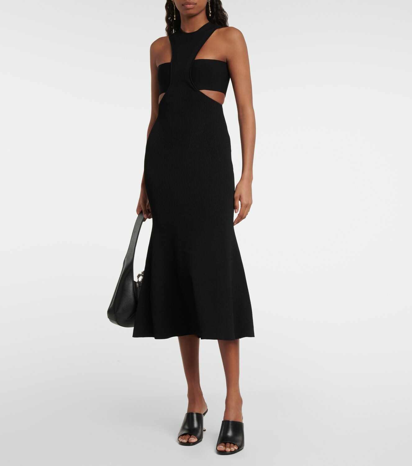 Alexander Mcqueen Ribbed Knit Cutout Midi Dress Alexander Mcqueen