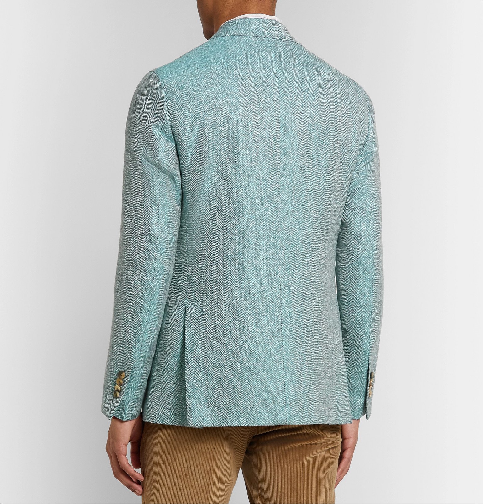 Lardini Light Blue Unstructured Herringbone Wool Linen And Silk