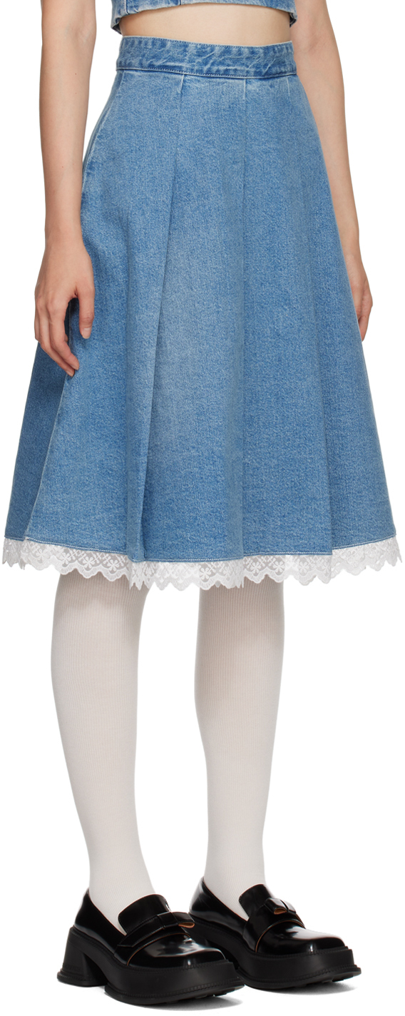 Shushu Tong SSENSE Exclusive Blue Pleated Denim Midi Skirt Shushu Tong