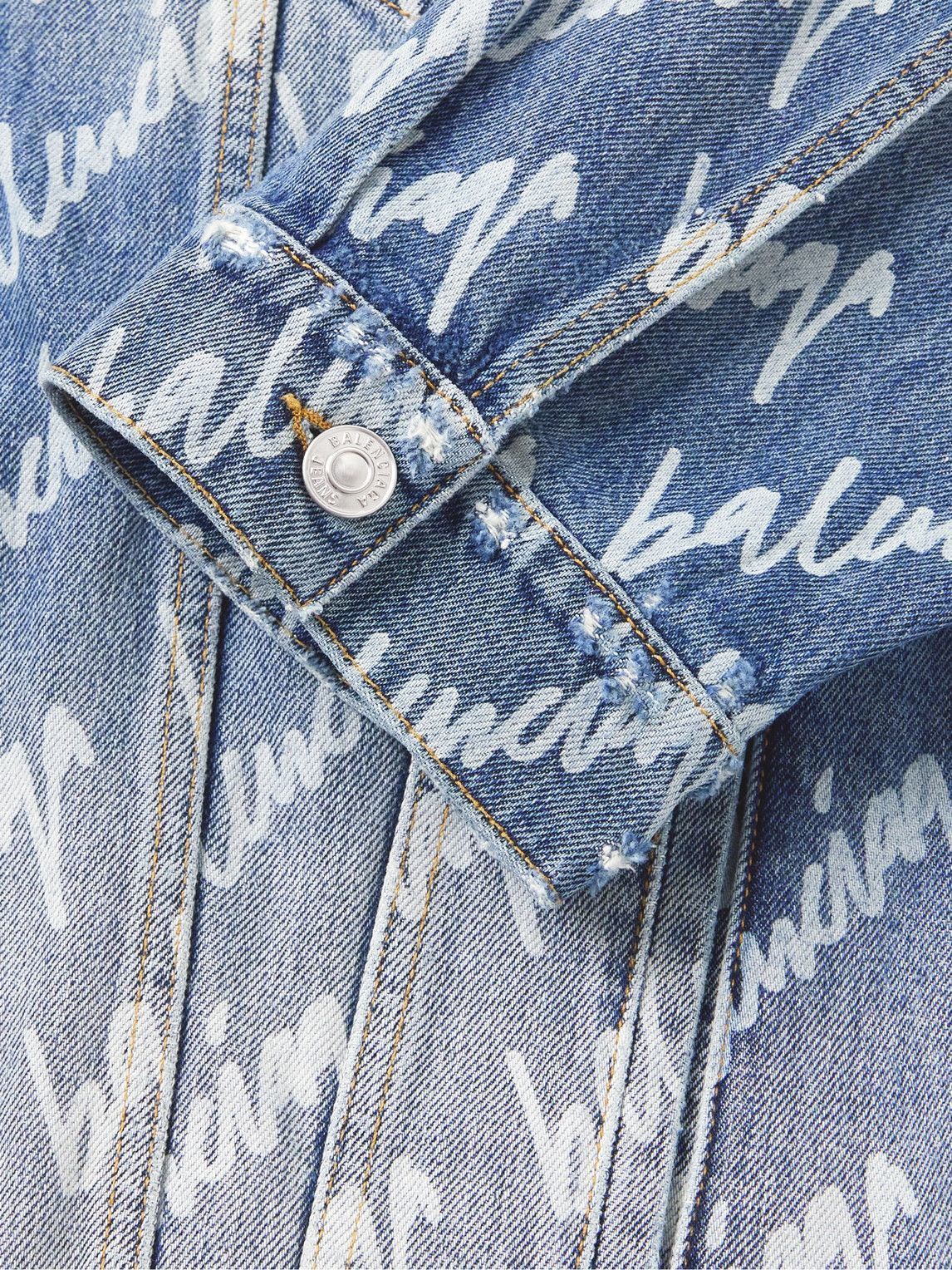 Balenciaga Oversized Logo Print Denim Jacket Blue Balenciaga