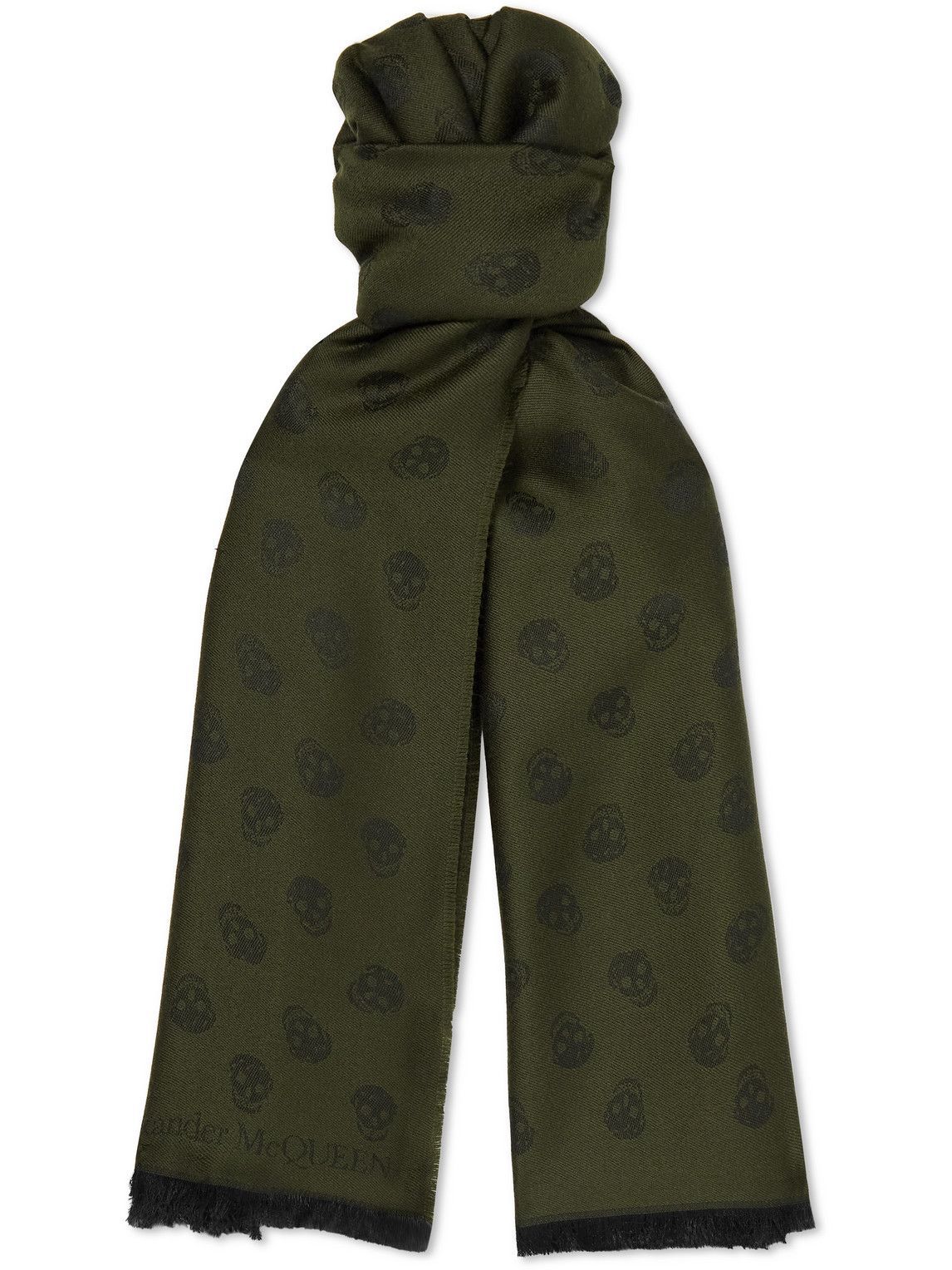 Alexander Mcqueen Fringed Wool And Silk Blend Jacquard Scarf