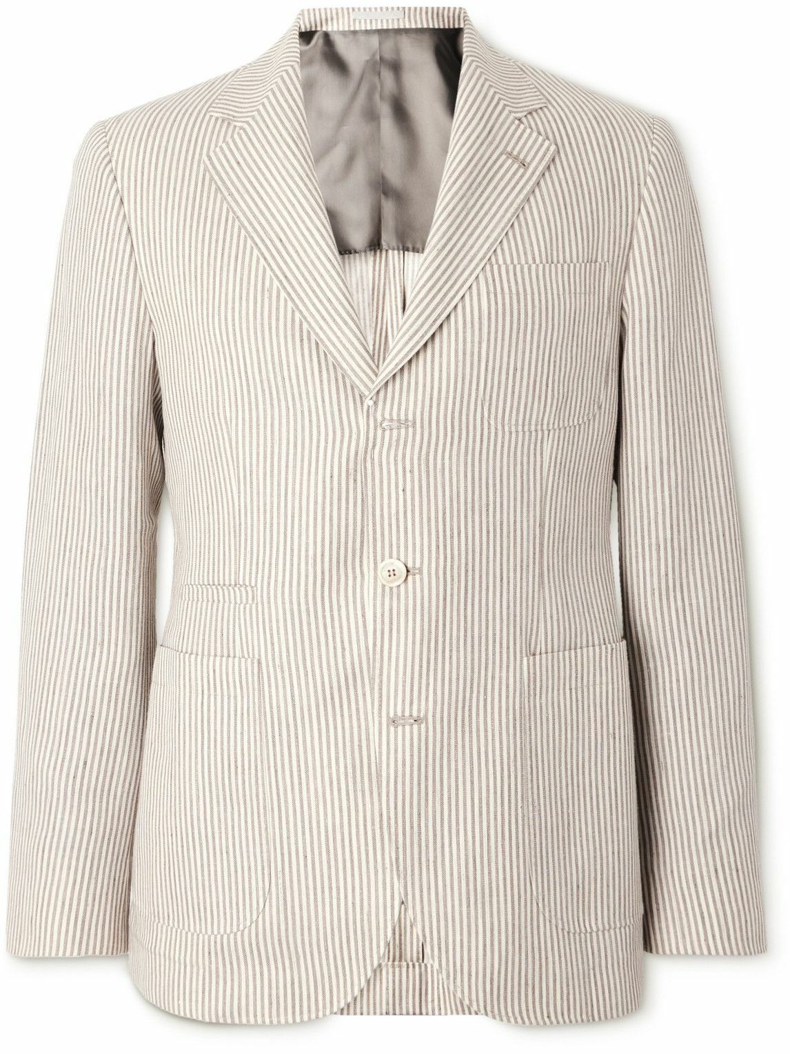 Brunello Cucinelli Striped Linen And Cotton Blend Suit Jacket