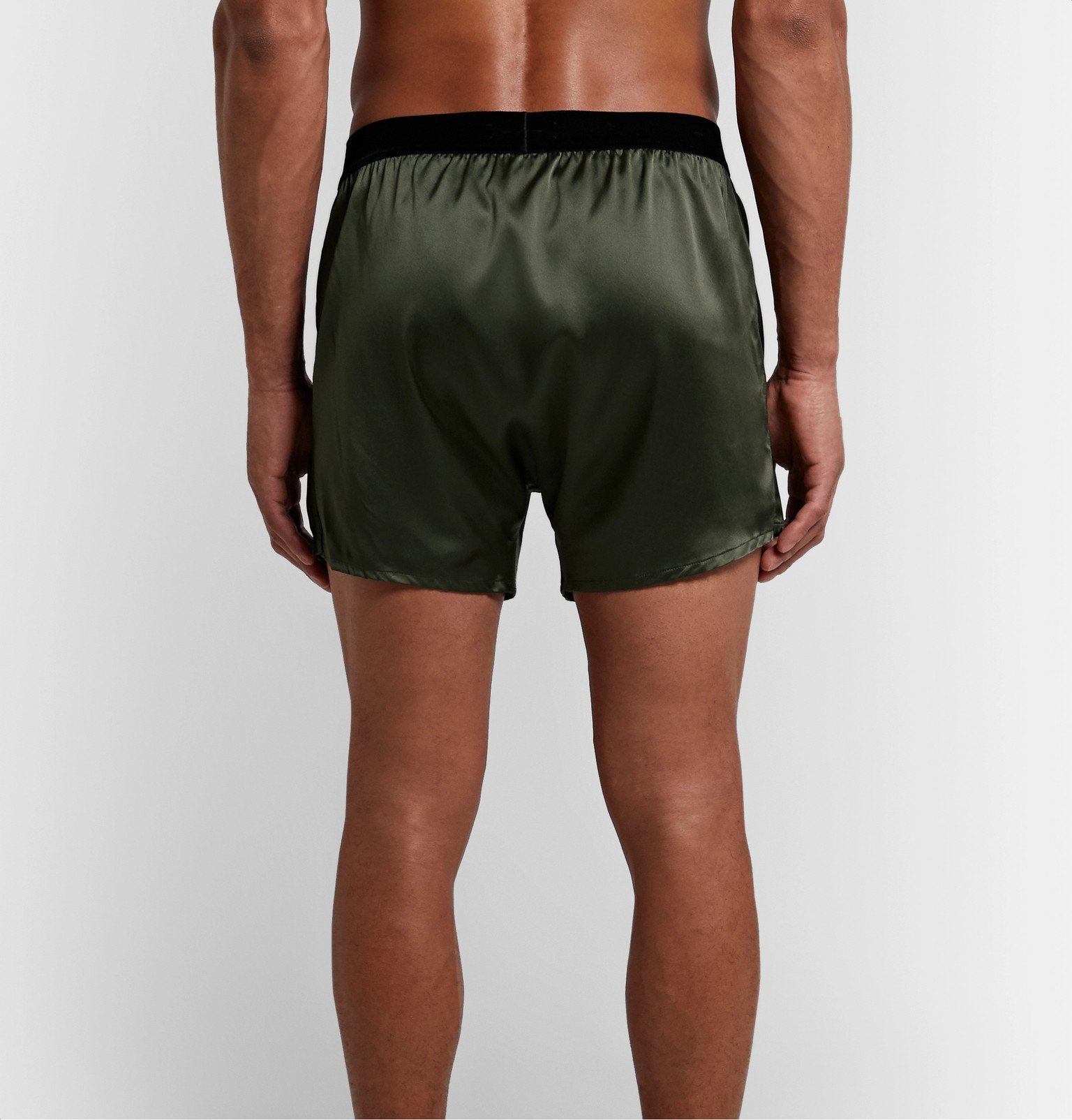 Tom Ford Velvet Trimmed Stretch Silk Satin Boxer Shorts Green Tom Ford