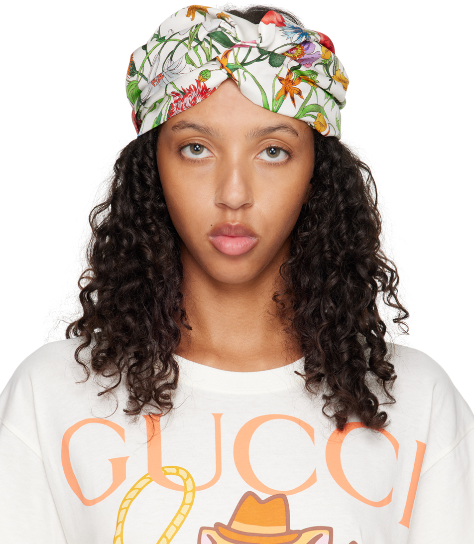 Gucci White Flora Print Headband Gucci