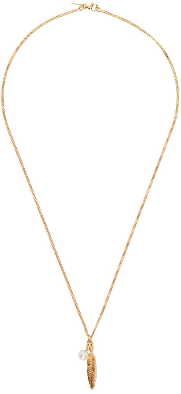 Emanuele Bicocchi Ssense Exclusive Gold Feather Pearl Necklace