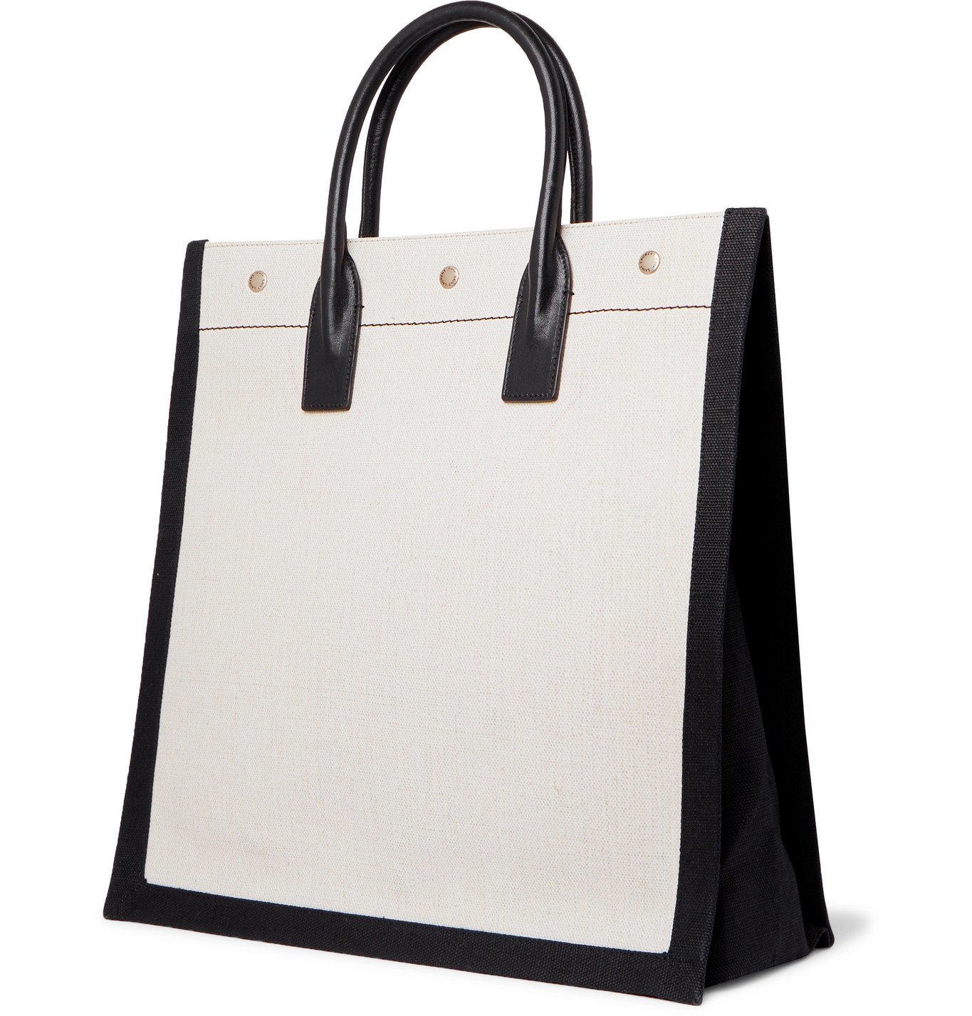 Saint Laurent Noe Logo Print Leather Trimmed Canvas Tote Bag White