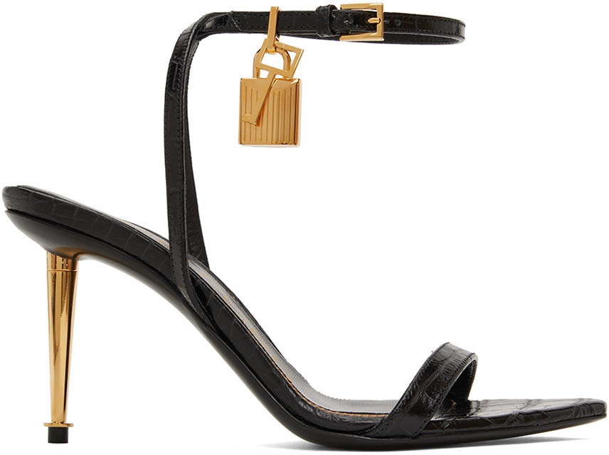 TOM FORD Black Padlock Pointy Naked Heeled Sandals TOM FORD