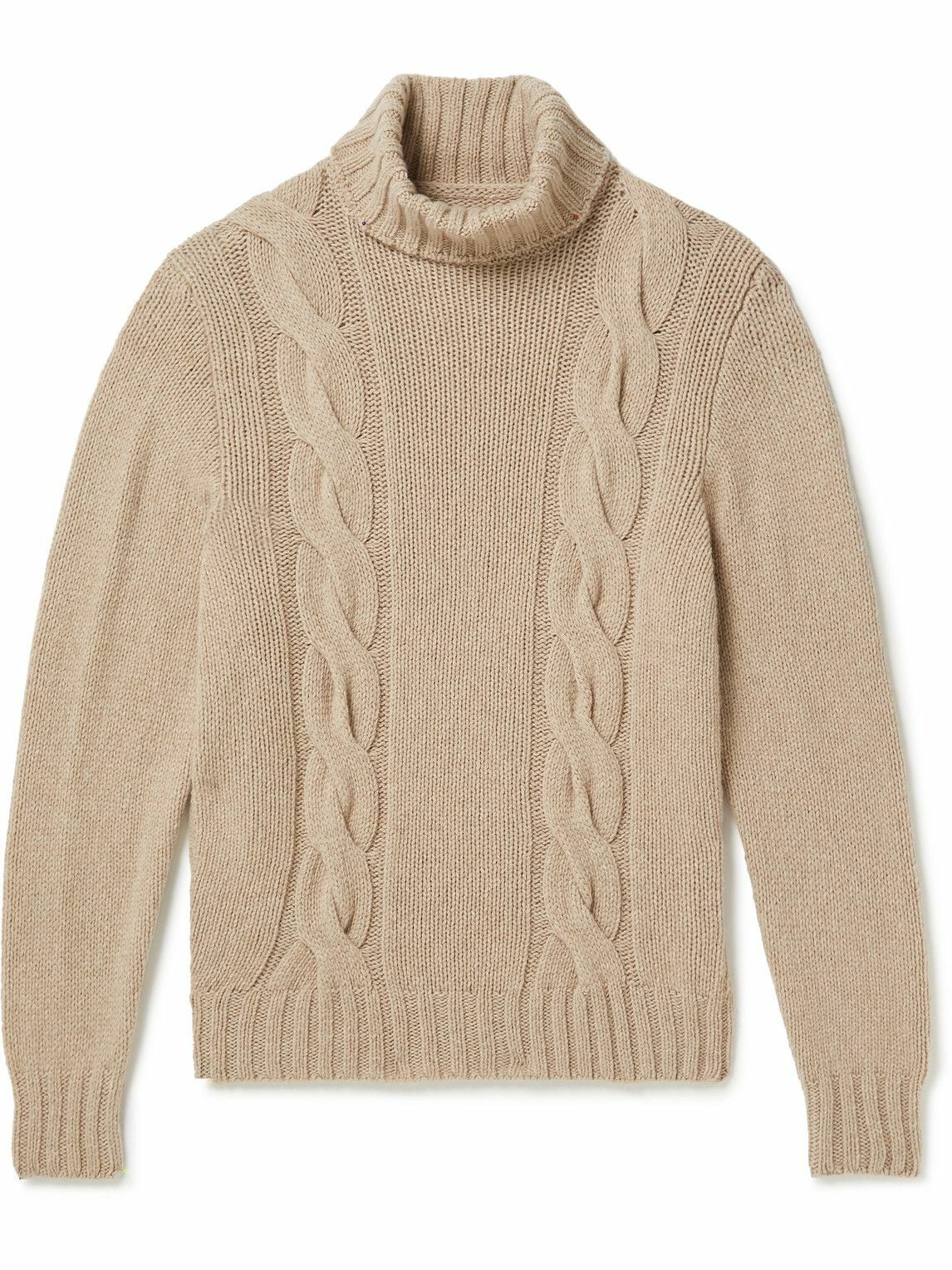 Anderson Sheppard Cable Knit Merino Wool Rollneck Sweater