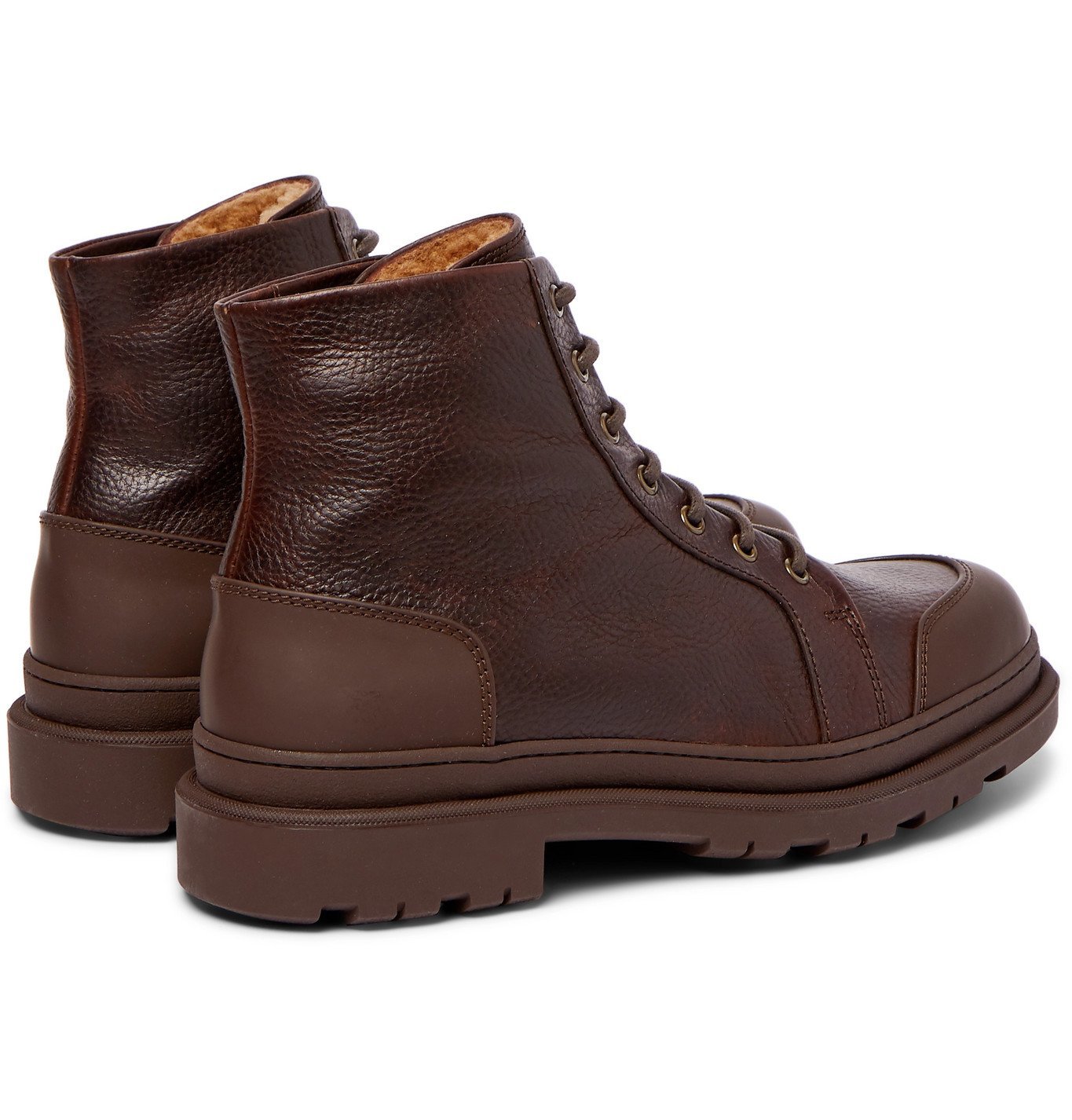 Brunello Cucinelli Shearling Lined Leather And Nubuck Boots Brown