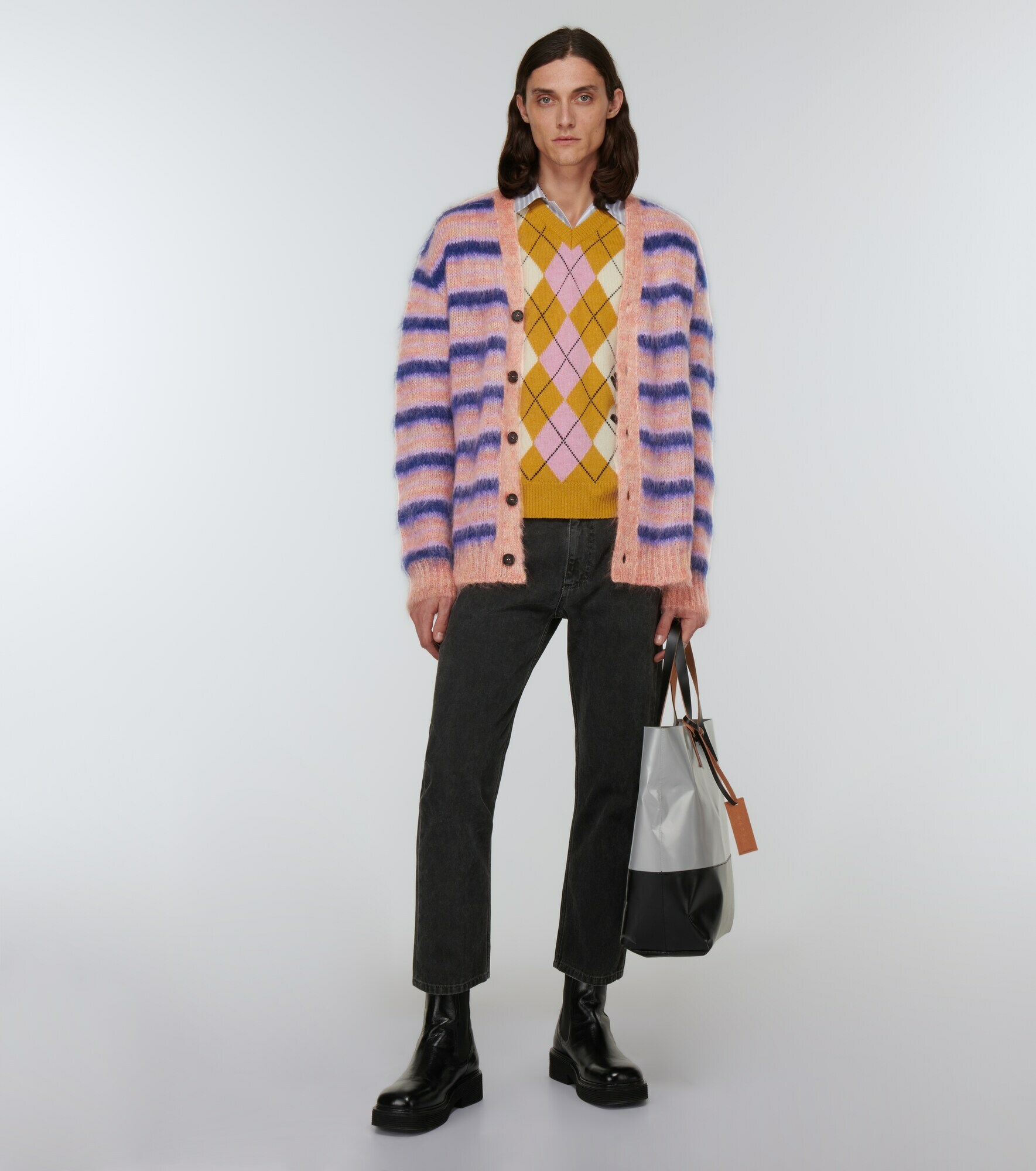 Marni Striped Brushed Mohair Blend Cardigan Marni