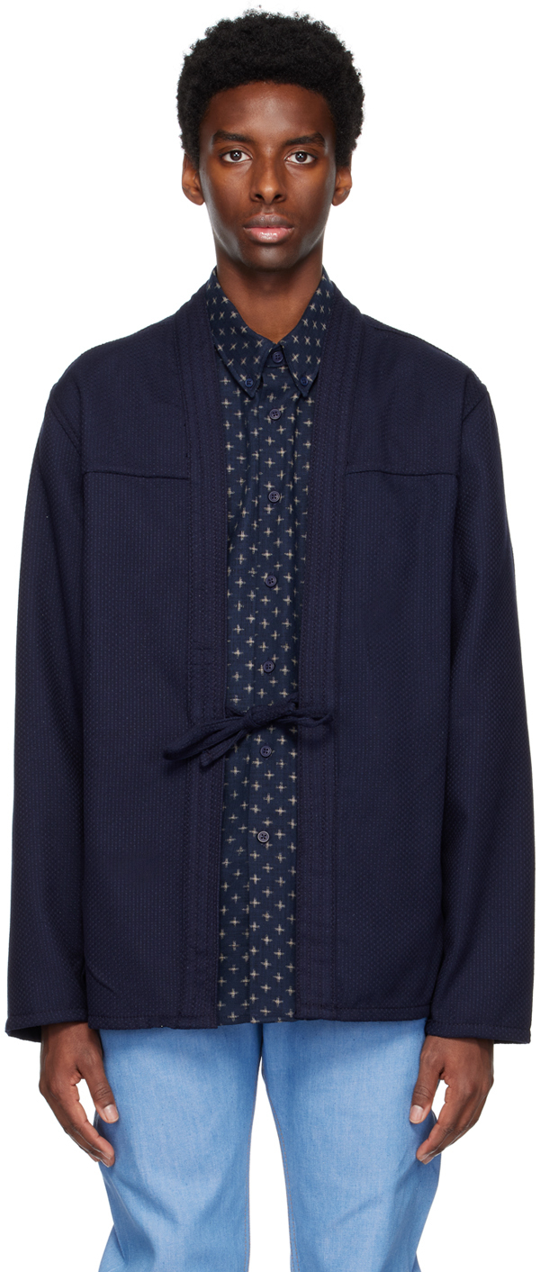 Naked Famous Denim Navy Self Tie Shirt Naked And Famous Denim