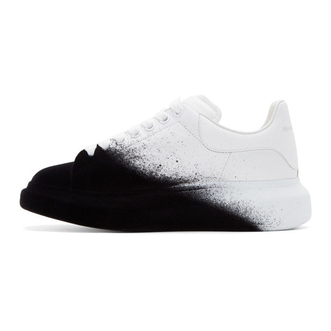 Alexander McQueen White And Black Velvet Spray Oversized Sneakers