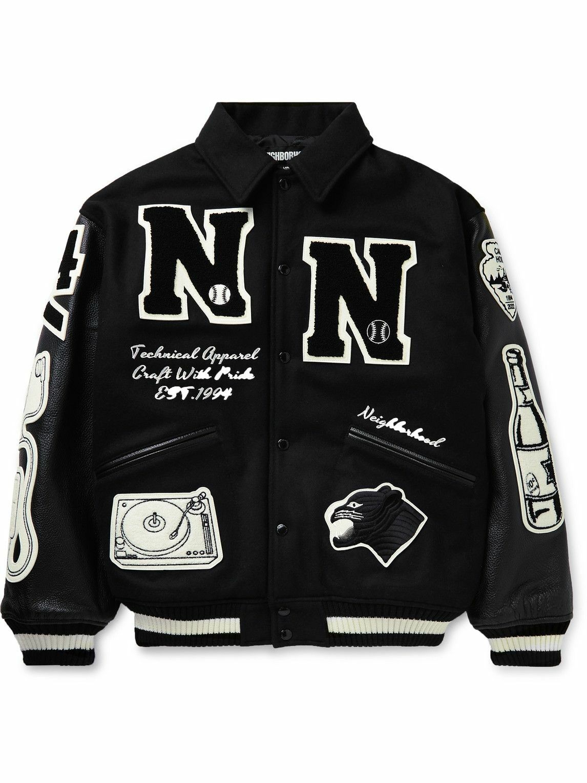 Neighborhood - Stadium Appliquéd Wool-Blend and Leather Varsity Jacket ...