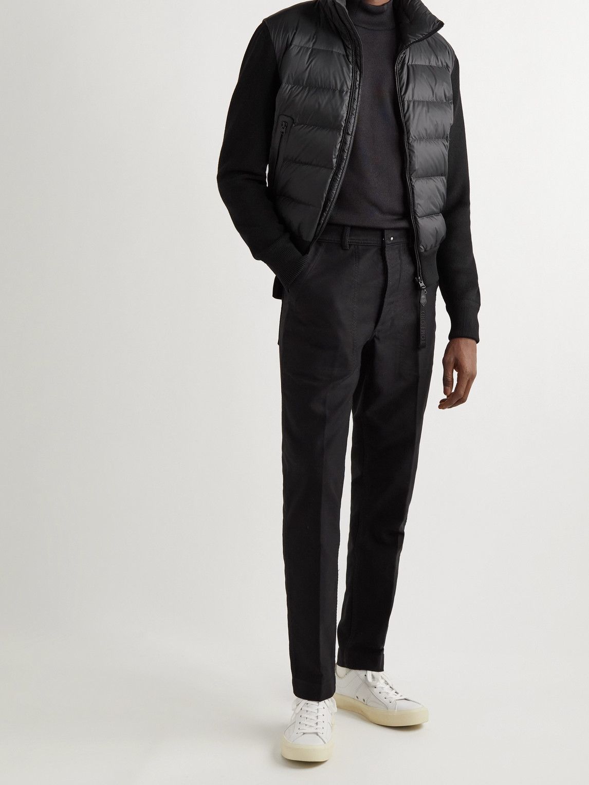 TOM FORD - Slim-Fit Panelled Ribbed Wool and Quilted Shell Down Jacket -  Black TOM FORD
