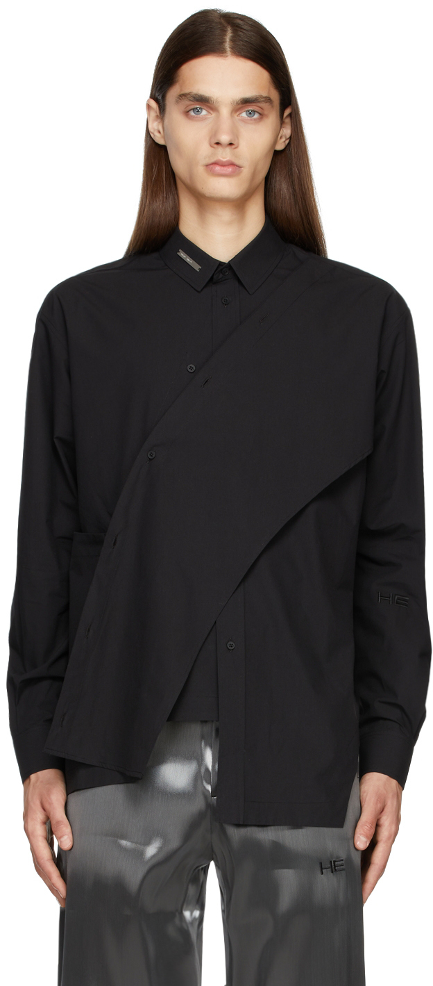 HELIOT EMIL Black Asymmetric Deconstructed Shirt Heliot Emil