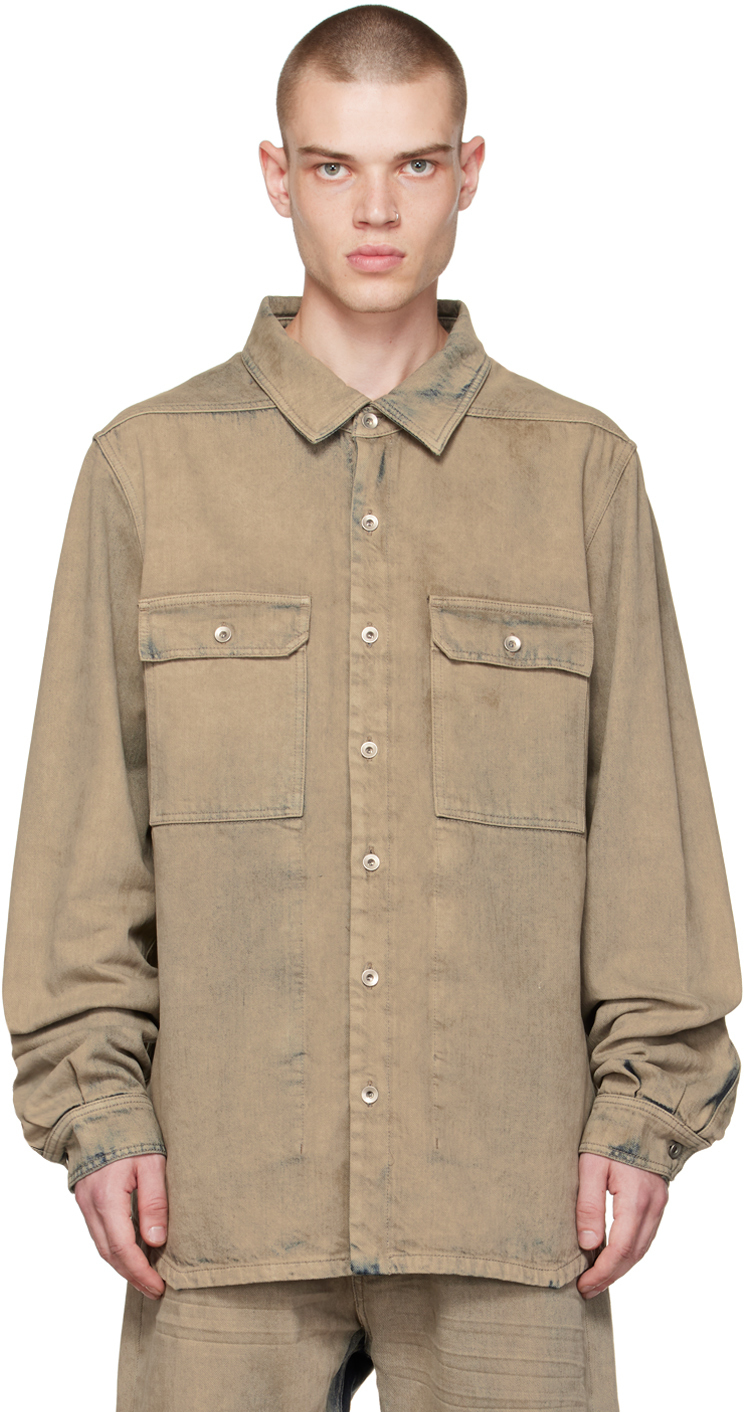 Rick Owens Drkshdw Taupe Button Denim Shirt Rick Owens Drkshdw