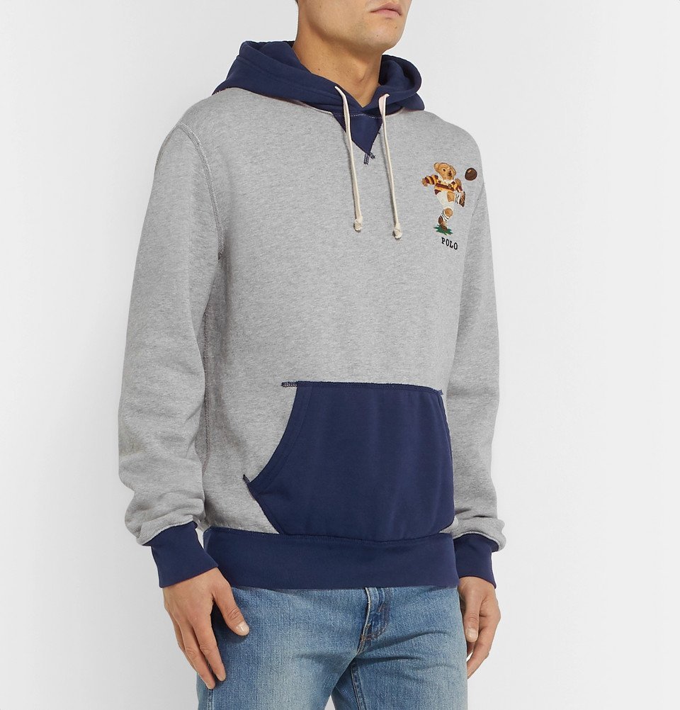 Polo Ralph Lauren - Logo-Embroidered Colour-Block Fleece-Back Cotton-Jersey  Hoodie - Gray Polo Ralph Lauren