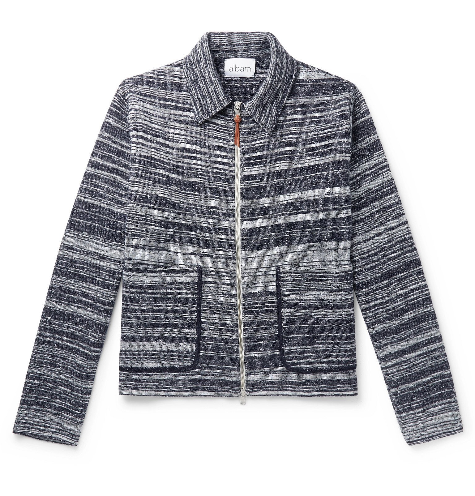 Albam - Striped Mélange Wool Zip-Up Sweater - Blue Albam