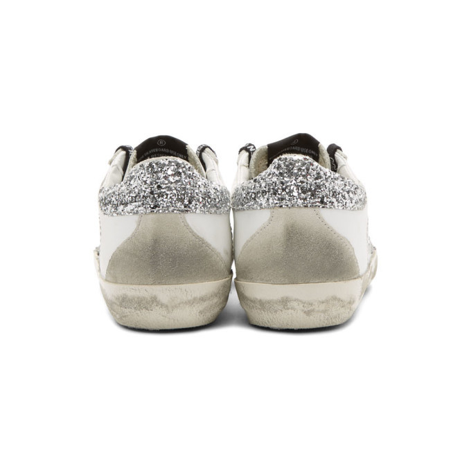 golden goose white & silver glitter tab superstar sneakers