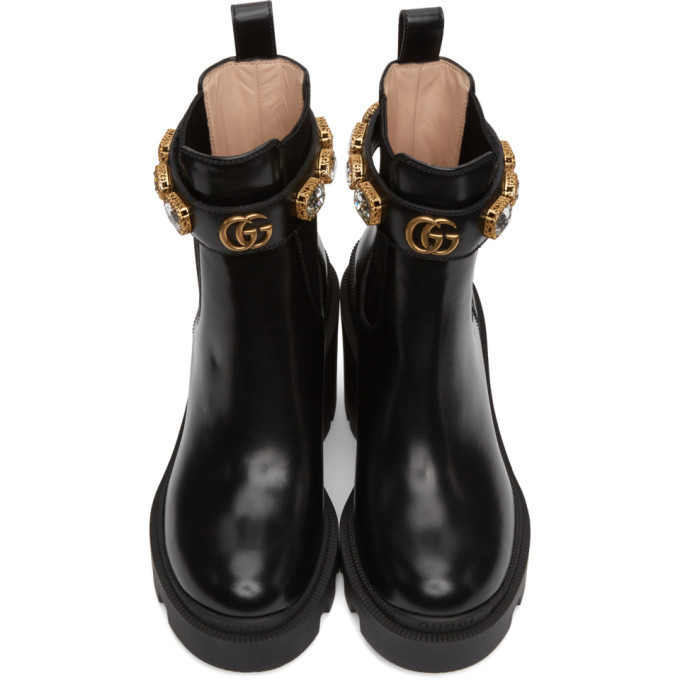 gucci black crystal chelsea boots