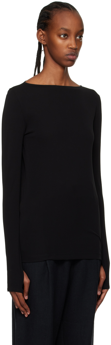 Totême Black Boat Neck Long Sleeve T-Shirt Toteme