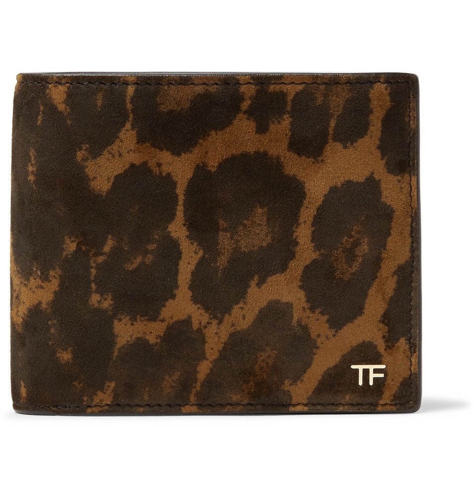 TOM FORD - Leopard-Print Nubuck Billfold Wallet - Men - Brown TOM FORD