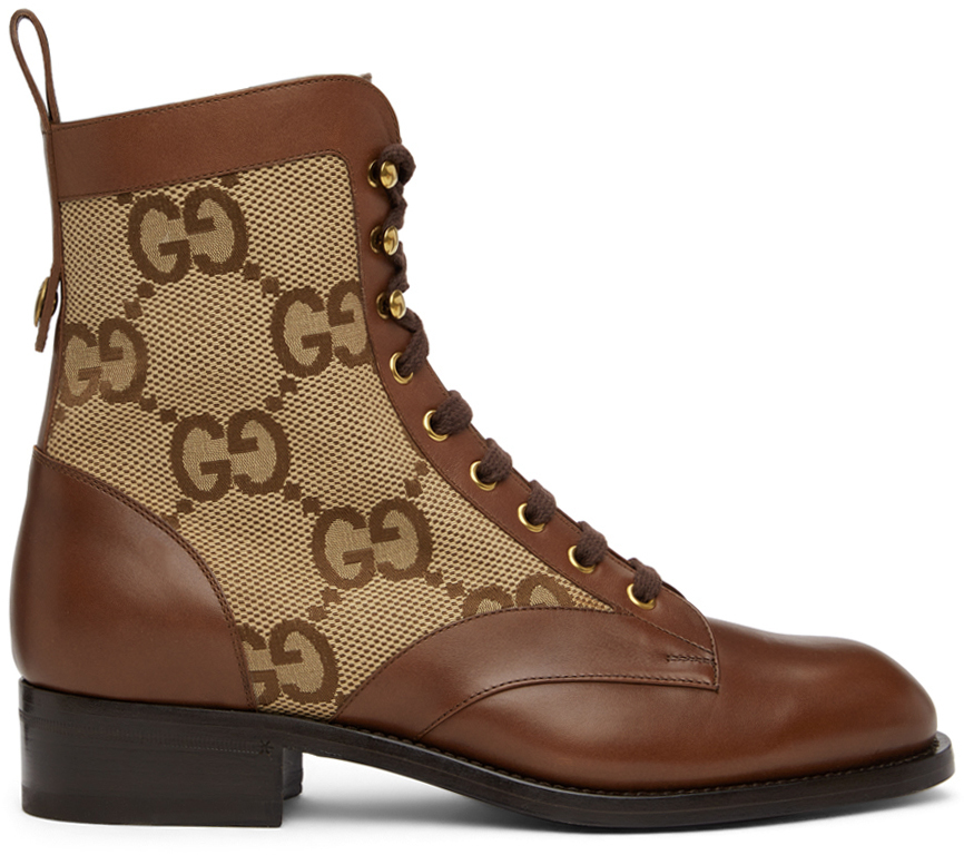 Photo: Gucci Brown & Beige Maxi GG Lace-Up Boots