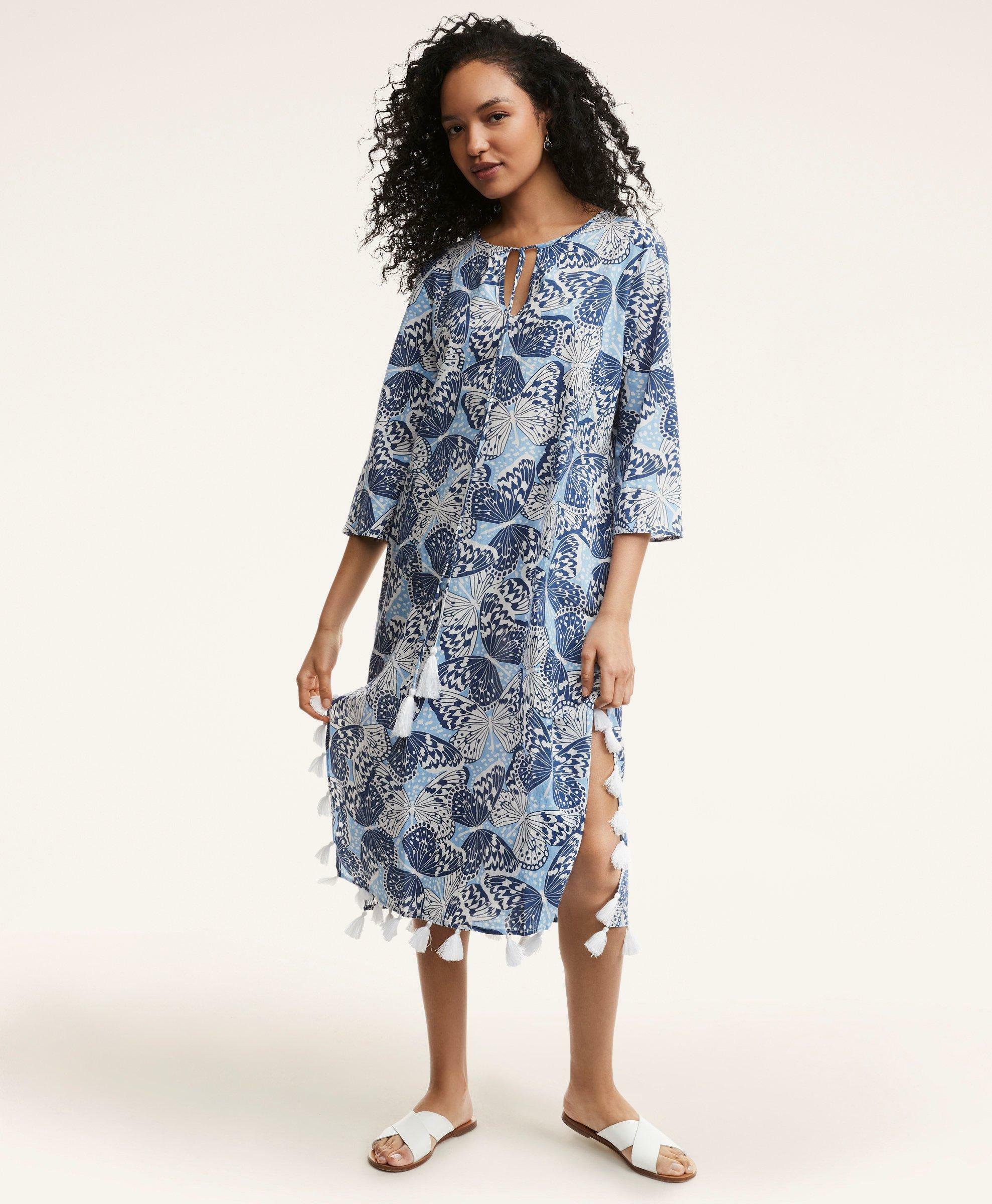 Brooks Brothers Women's Cotton Voile Butterfly Print Beach Coverup | Blue