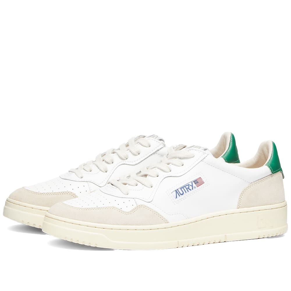 Autry Men's 01 Low Leather and Suede Sneakers in White/Green Autry
