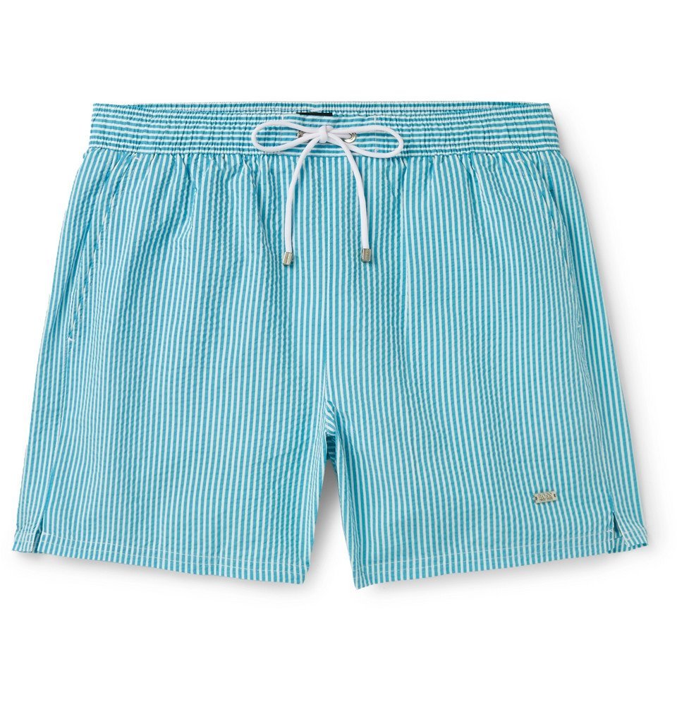 Hugo Boss MidLength Striped Seersucker Swim Shorts Blue Hugo Boss