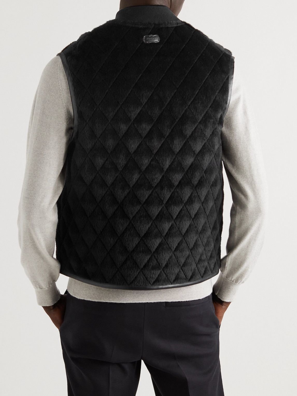 Agnona - Leather-Trimmed Quilted Alpaca and Wool-Blend Gilet - Black Agnona