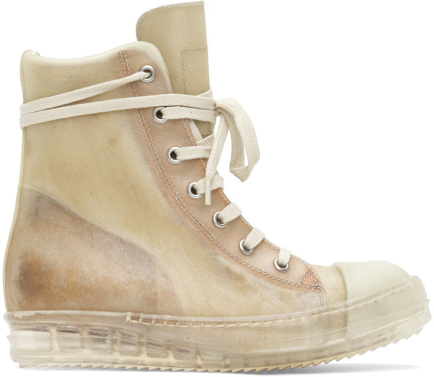 Rick Owens Off-White Leather High Sneakers