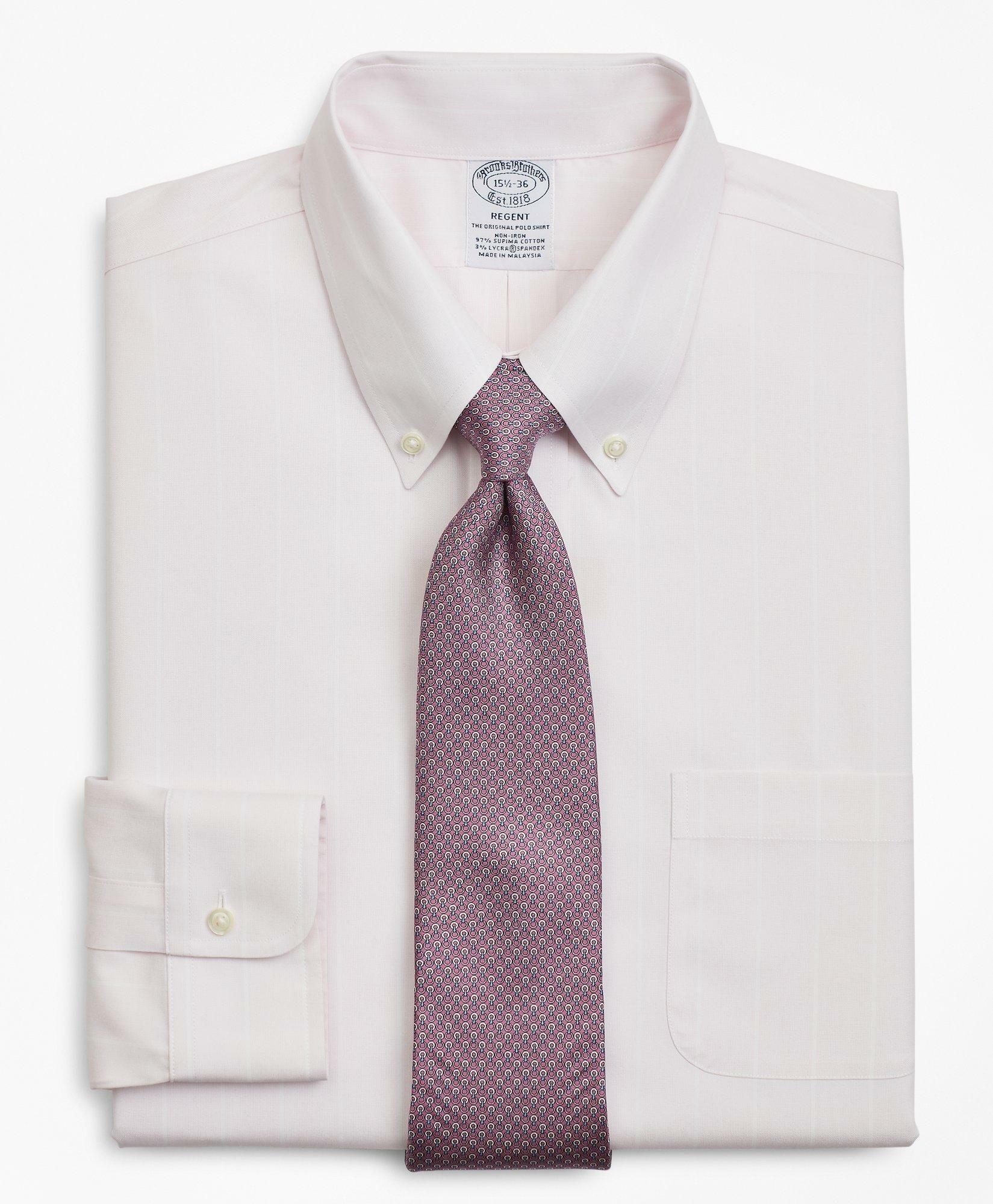Brooks Brothers Men's Stretch Regent Regular-Fit Dress Shirt, Non-Iron Pinstripe | Pink