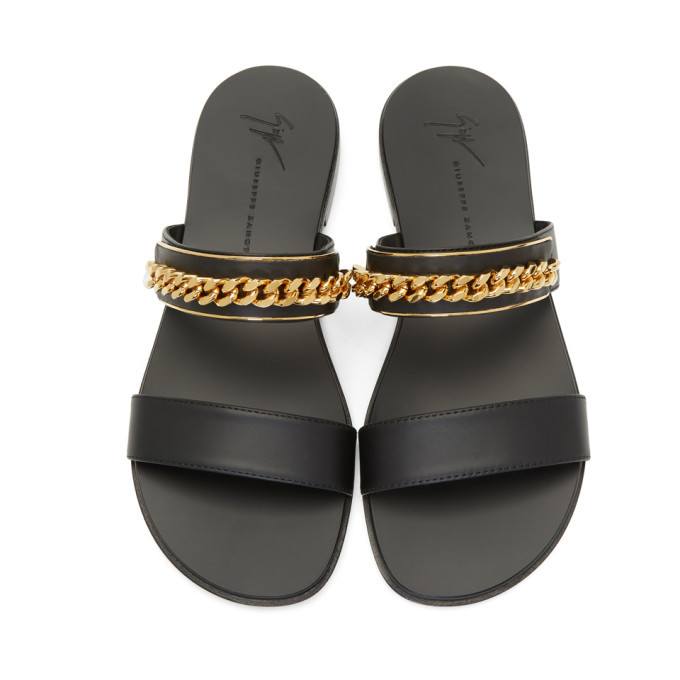 black and gold chain sandals
