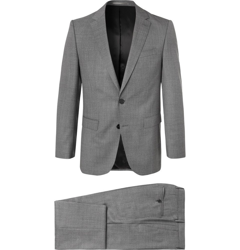 Hugo Boss - Grey Novan/Ben Slim-Fit Mélange Super 120s Virgin Wool Suit ...