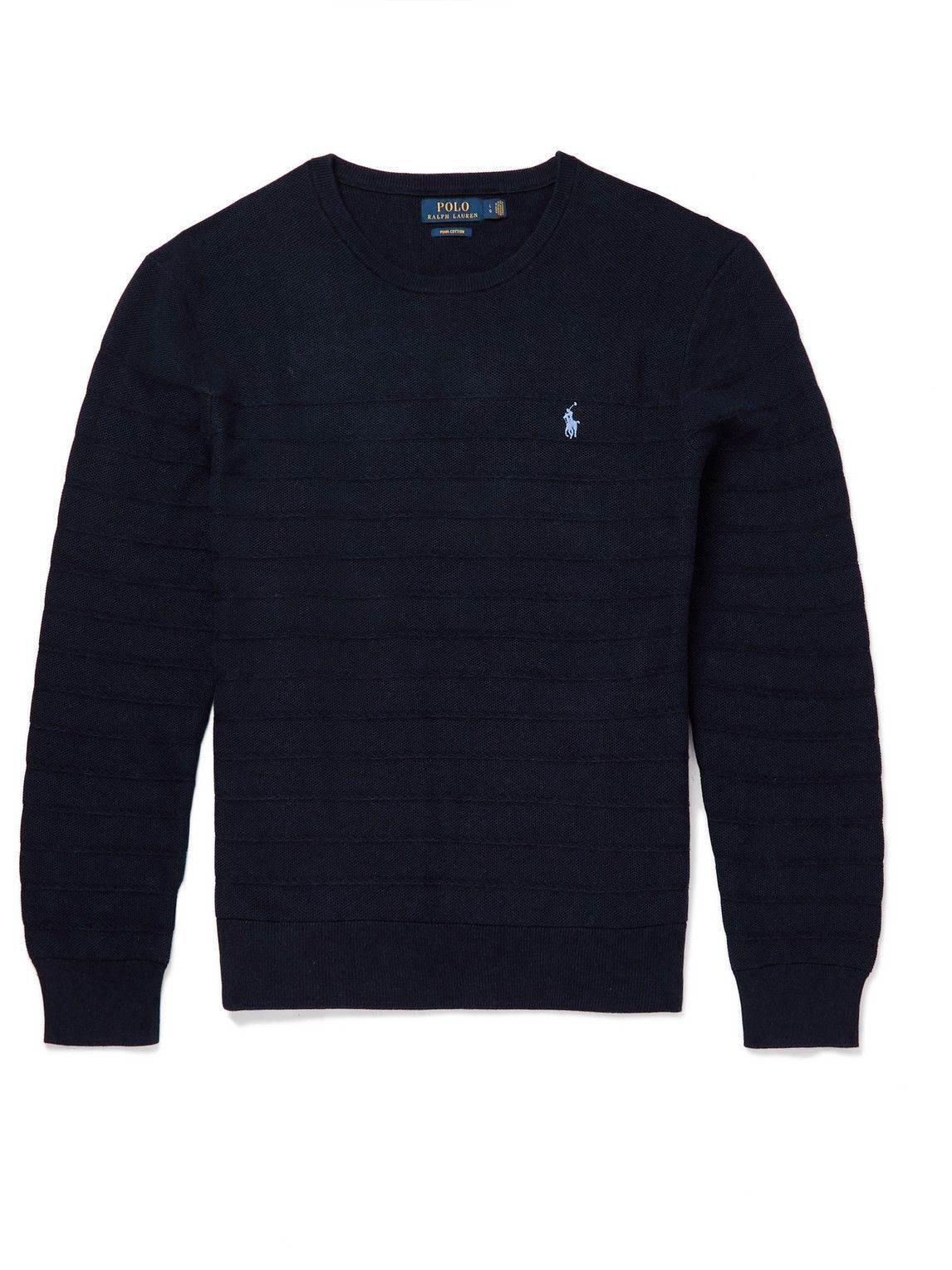 Photo: Polo Ralph Lauren - Logo-Embroidered Striped Cotton Sweater - Blue