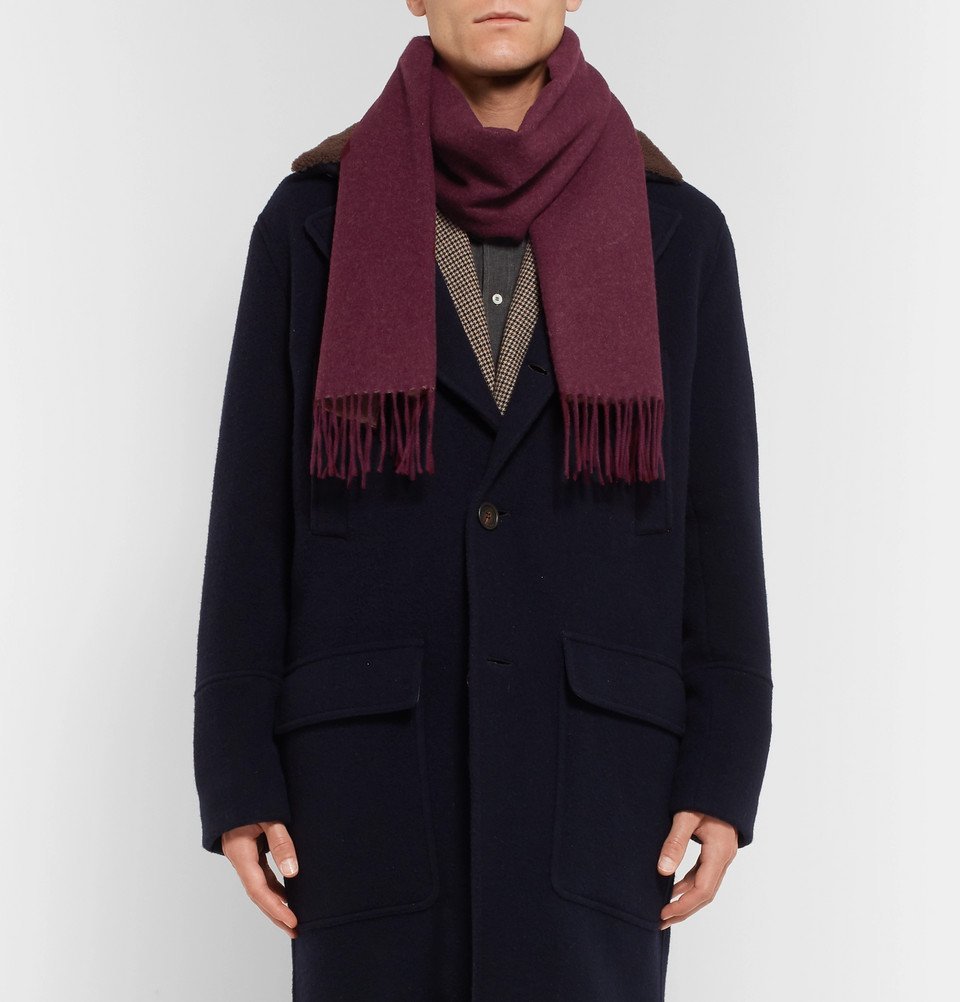 Brunello Cucinelli - Fringed Two-Tone Cashmere Scarf - Men - Claret ...