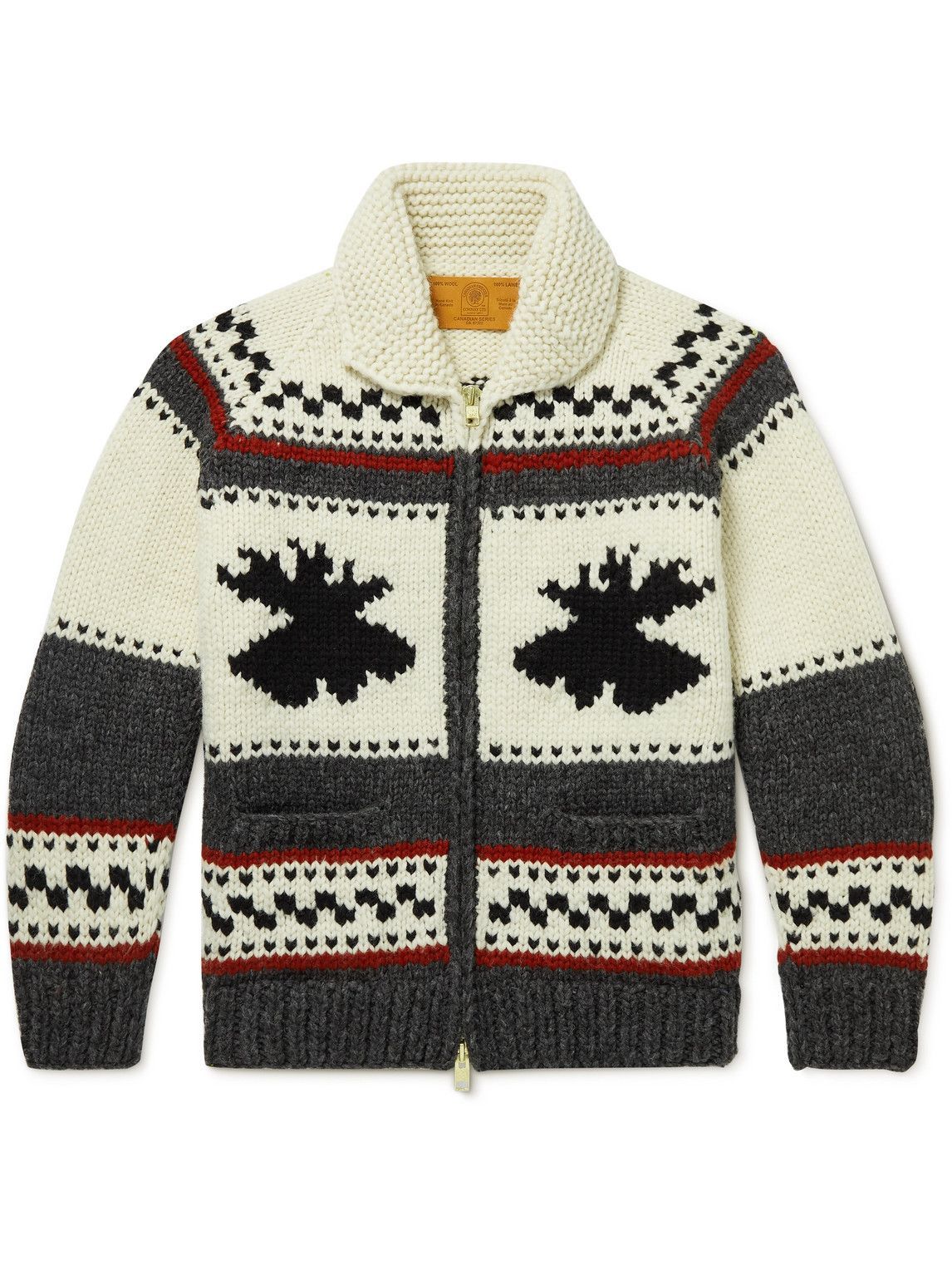 Photo: Canadian Sweater Company - Slim-Fit Shawl-Collar Intarsia Wool Zip-Up Sweater - Neutrals