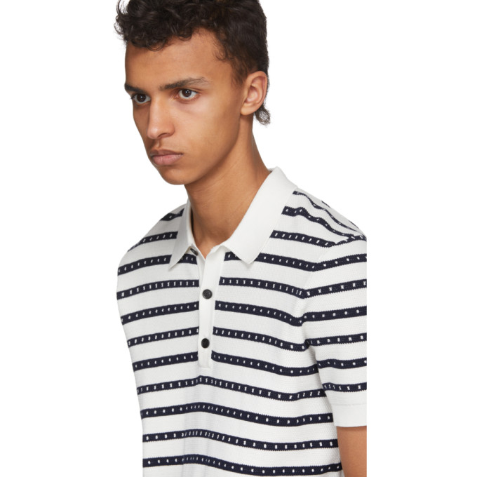 Burberry White and Black Striped Polo Burberry