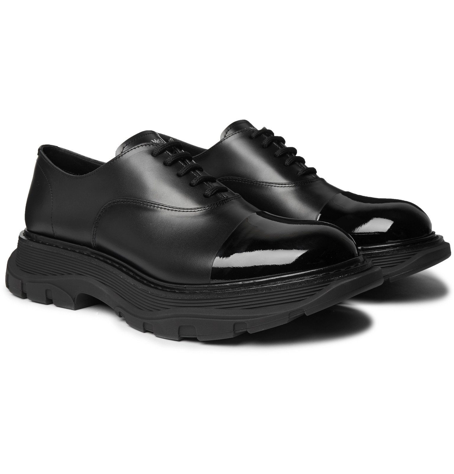 Alexander McQueen - Cap-Toe Smooth and Patent-Leather Derby Shoes ...