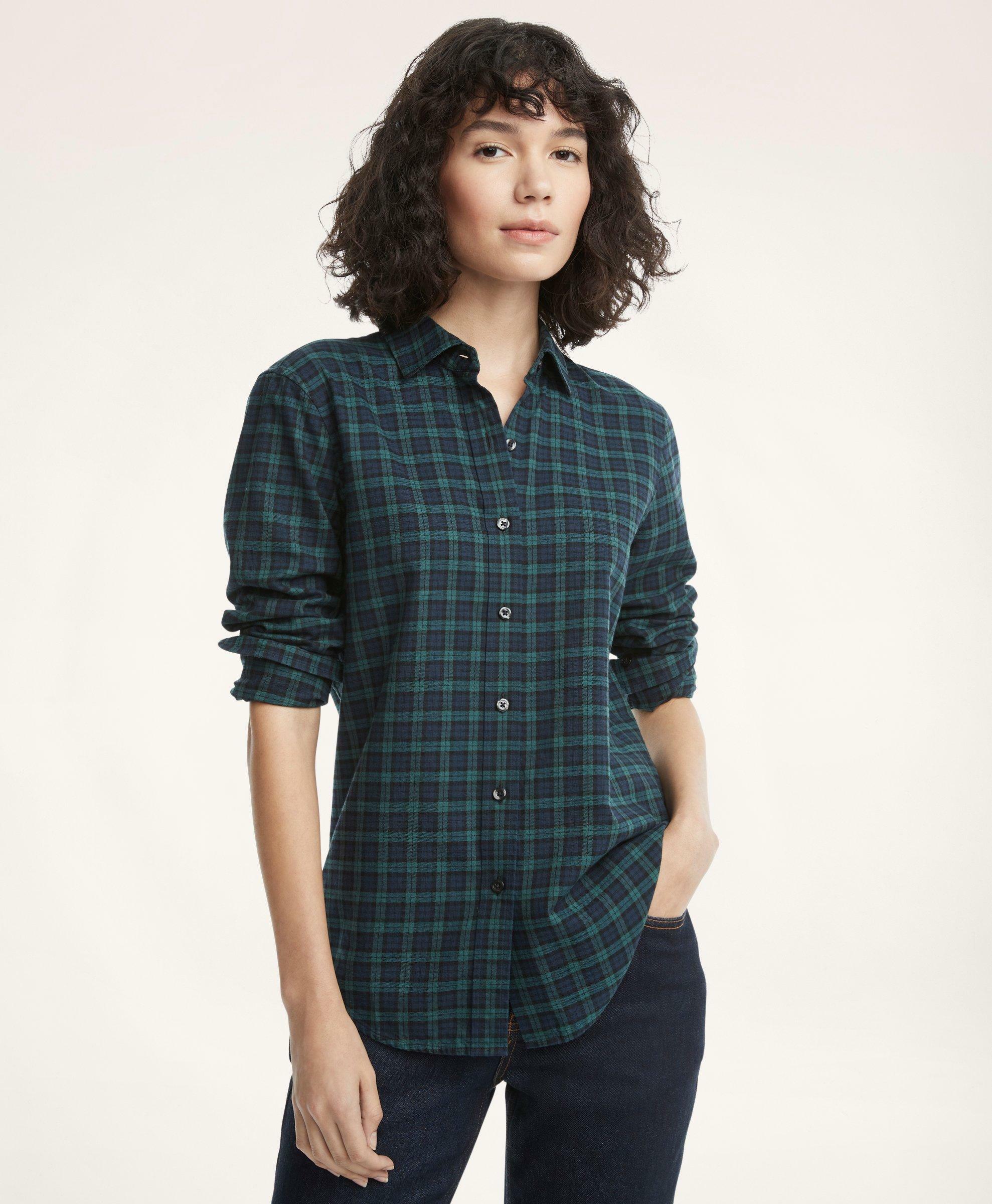 Brooks Brothers Women's Classic Fit Cotton Wool Flannel Shirt | Navy/Green