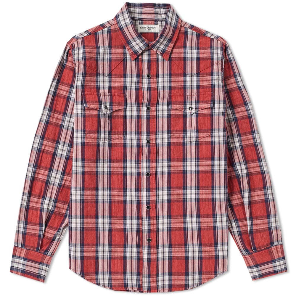 Saint Laurent Cotton Flannel Check Western Shirt Red Saint Laurent
