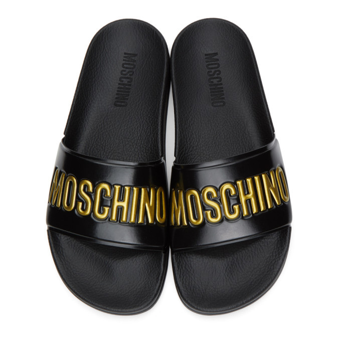 moschino slides black and gold