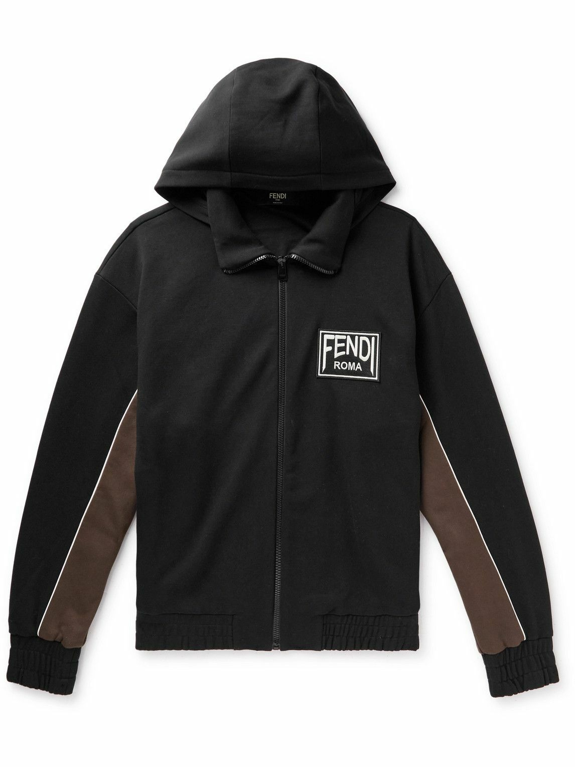 Fendi - Logo-Appliquéd Cotton-Blend Jersey Zip-Up Hoodie - Black Fendi