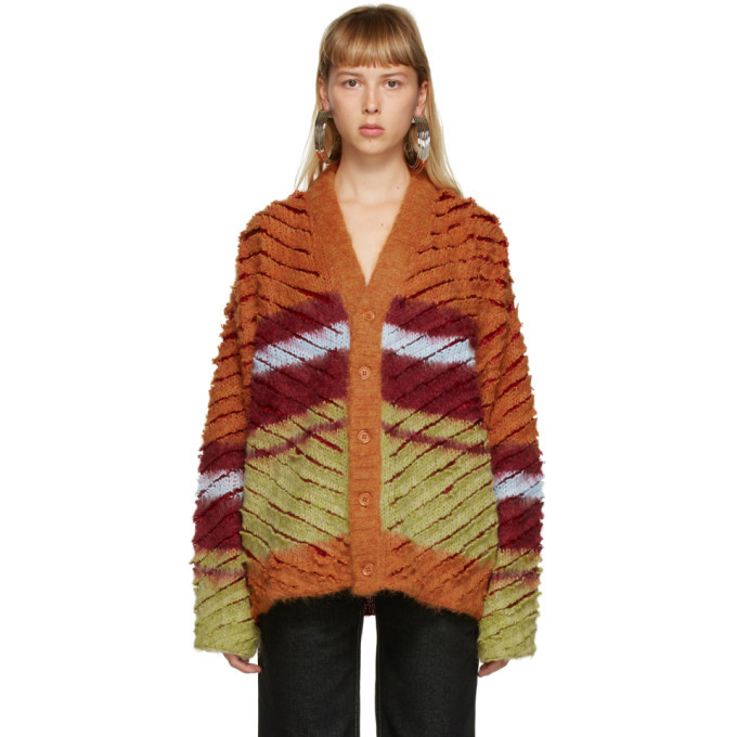 Y/Project Burgundy and Orange Mohair Striped Cardigan Y/Project
