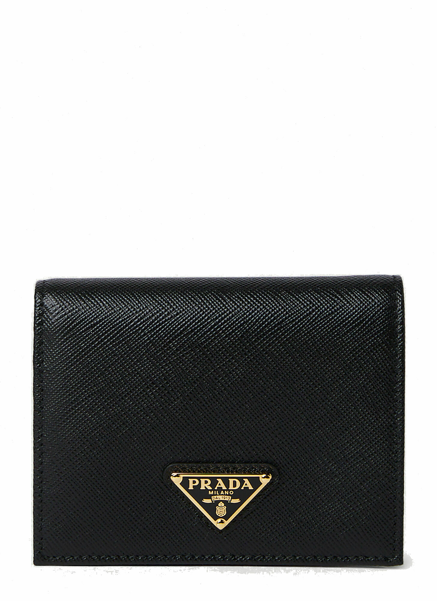 Triangle Logo Bifold Wallet in Black Prada